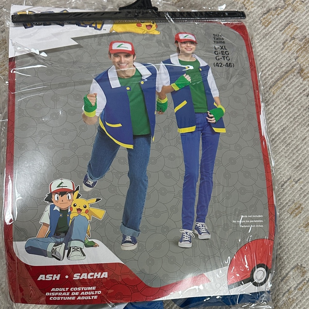 Pokemon Ash Costume with Blue Vest and Red Cap Large Men’s